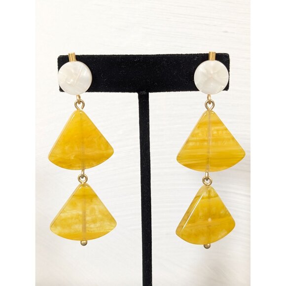 Boho Yellow Triangle Acrylic Stacked Dangle Earrings Long Pierced Statement - Picture 2 of 8